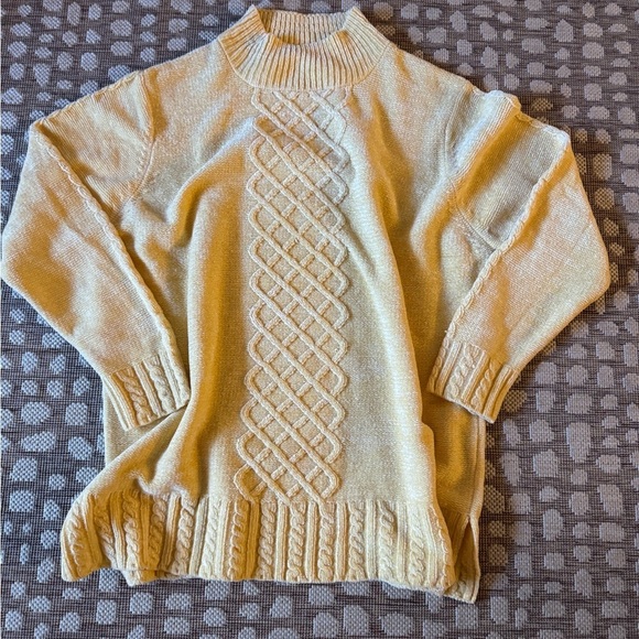 Yarnworks Sweaters - Yarnworks Cable Knit Sweater Womens XL Yellow Mock Neck Fisherman Style